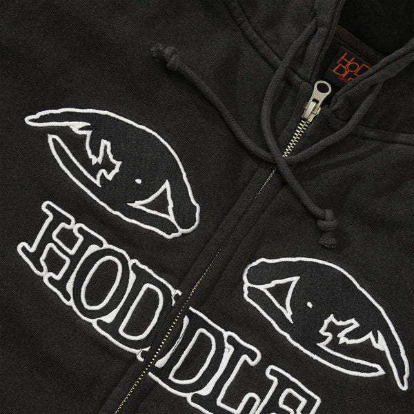 Hoddle Watcher Zip Up Hood, Black Wash
