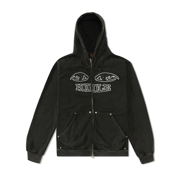Hoddle Watcher Zip Up Hood, Black Wash