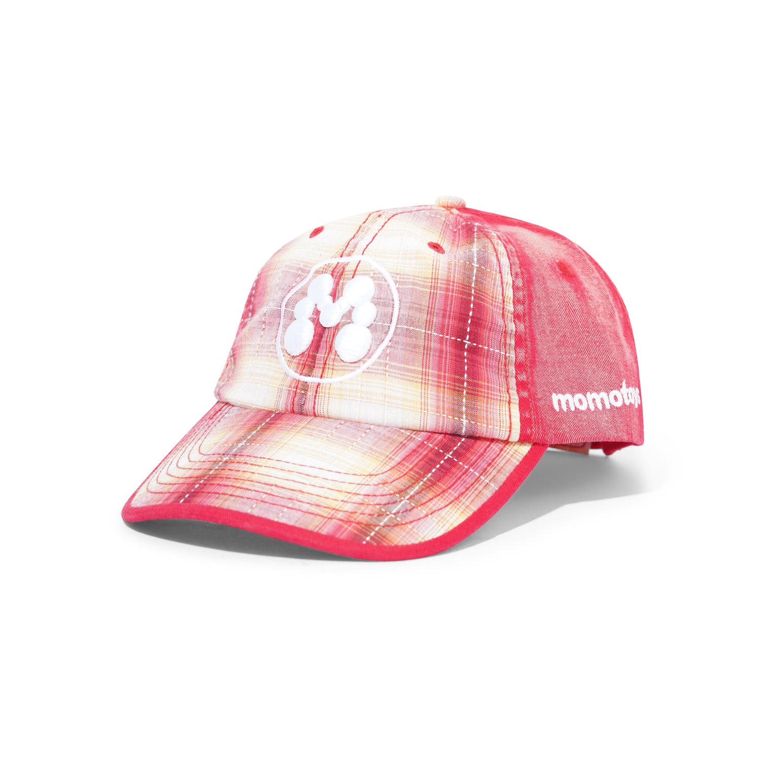Bubble M Hat, Red Plaid