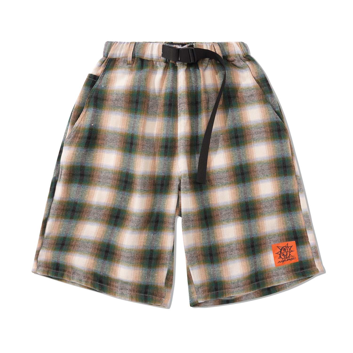 Peace Circle Belted Short, Green Plaid