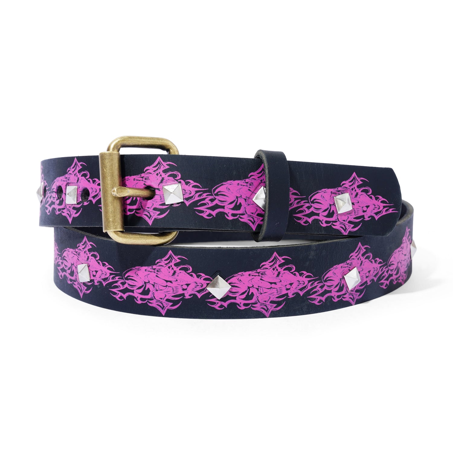 A Holy Studded Leather Belt, Black / Pink