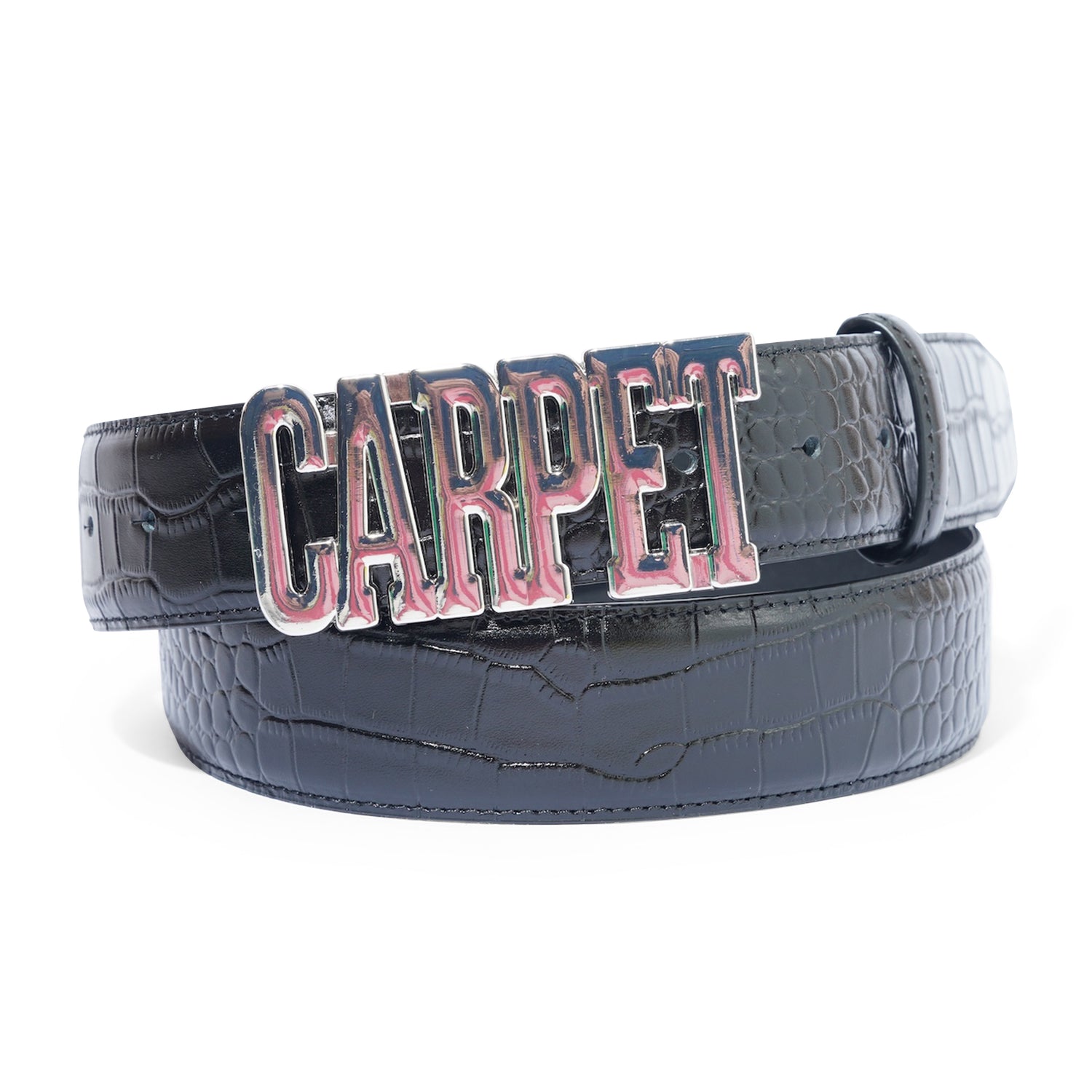 Carpet Crockskin Leather Belt, Black