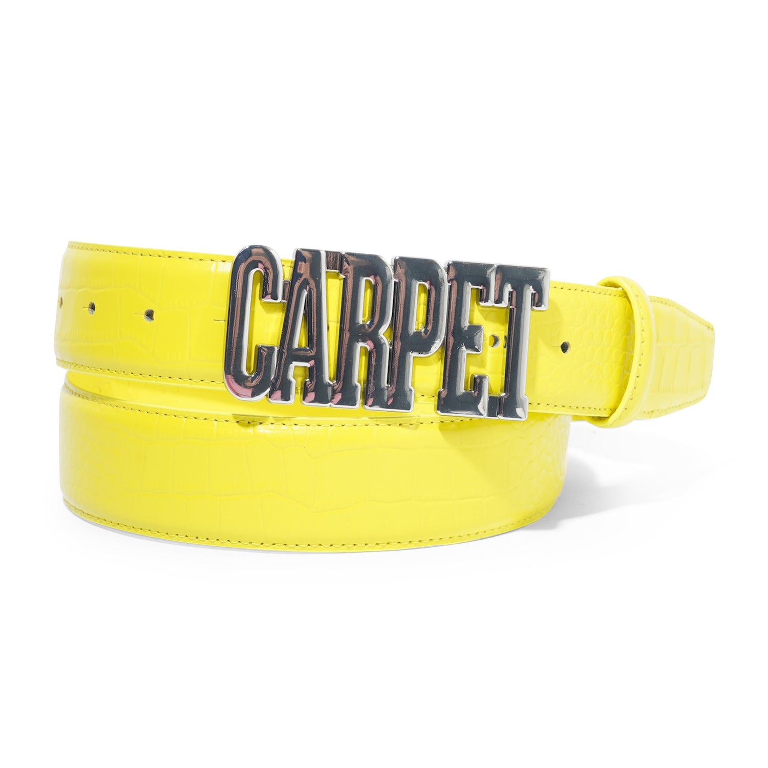 Carpet Crocskin Leather Belt, Yellow
