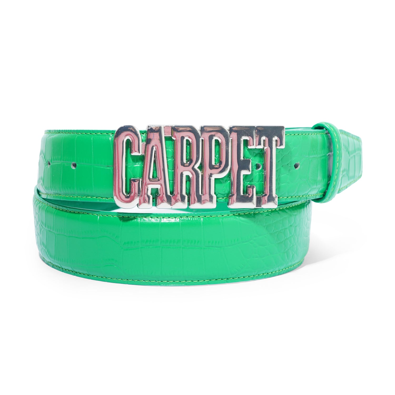 Carpet Crocskin Leather Belt, Green