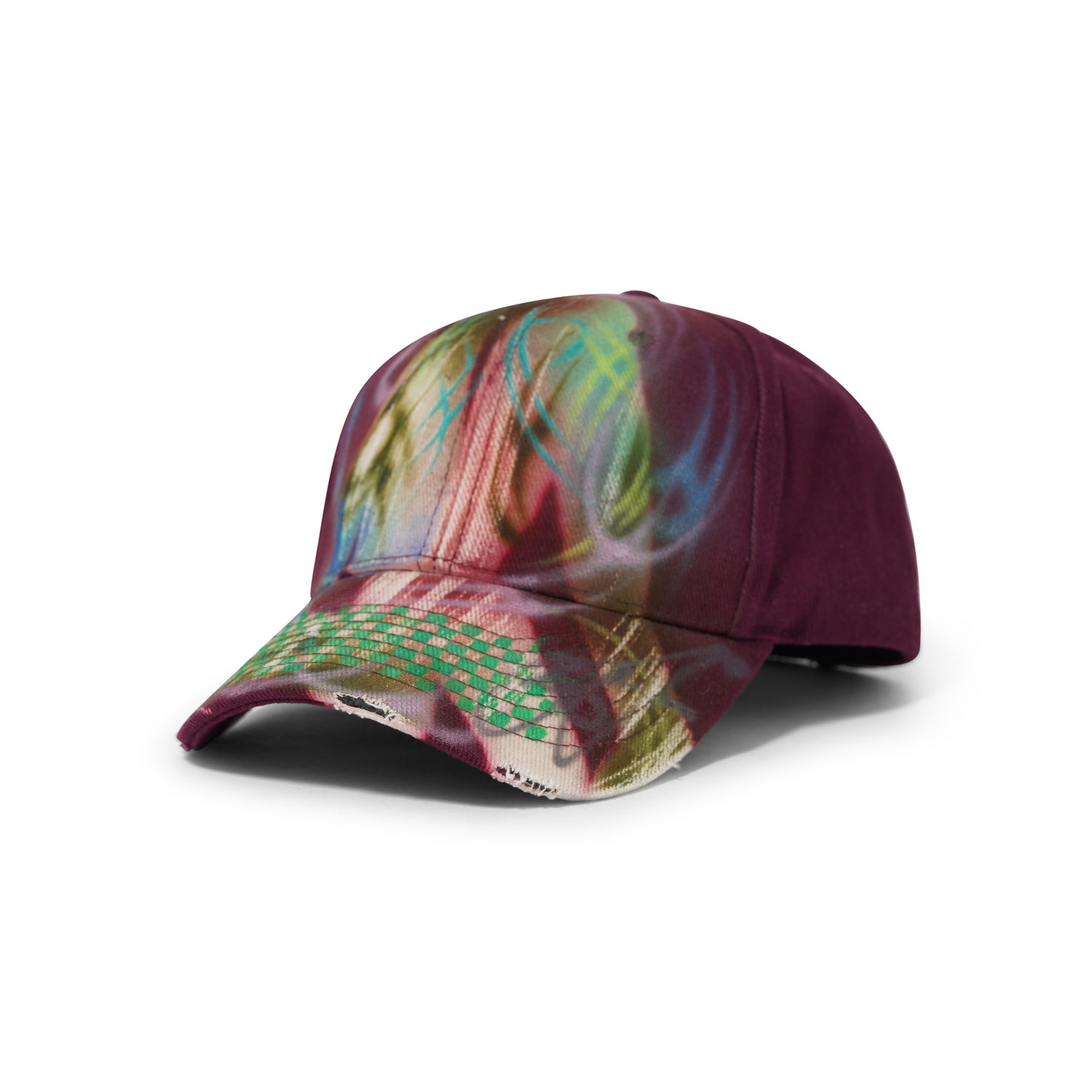 1 Of 1 Bleached / Airbrushed Hat, Burgundy