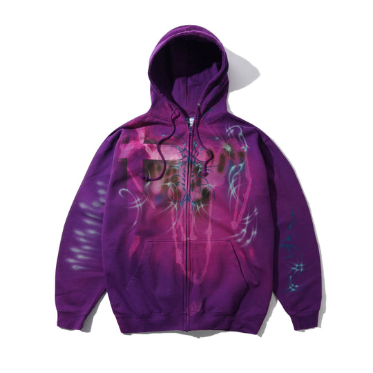 1 Of 1 Bleached / Airbrushed Zip-Thru Pullover Hood, Purple