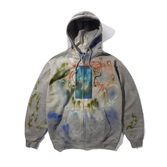 1 Of 1 Bleached / Airbrushed Zip-Thru Pullover Hood, Grey