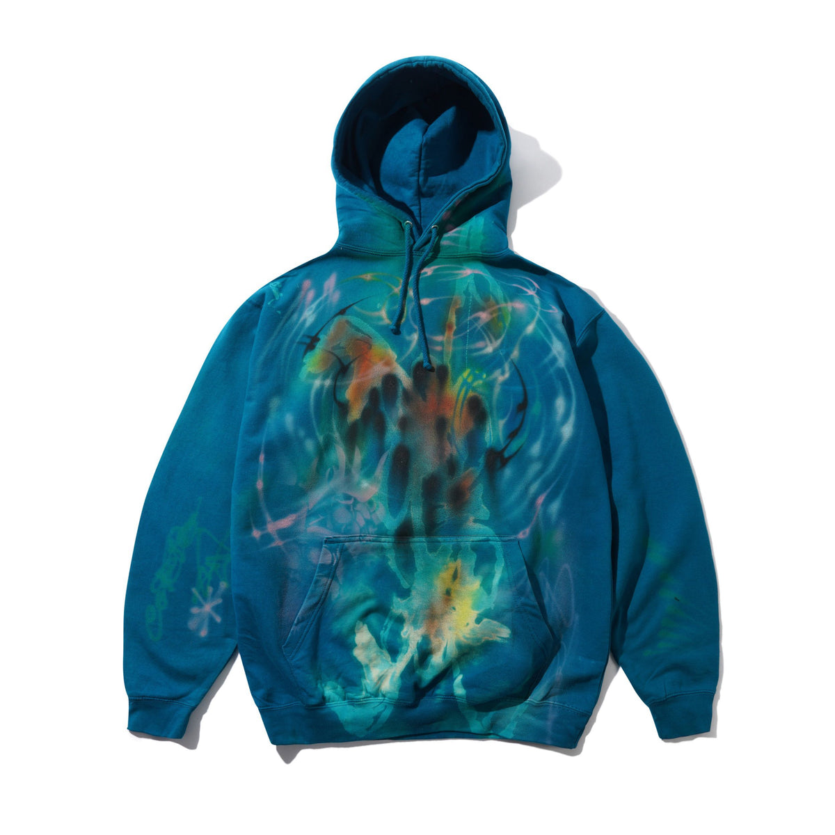 1 Of 1 Bleached / Airbrushed Pullover Hood, Turquoise