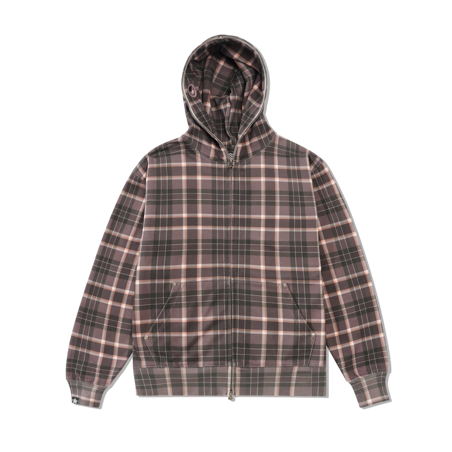 Plaid Full Zip Pullover Hood, Brown