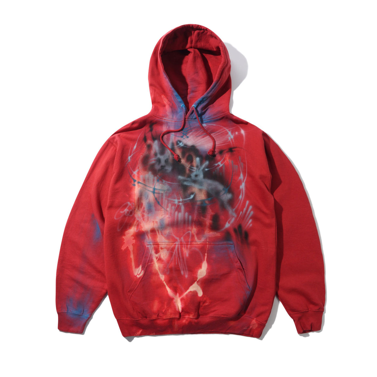 1 Of 1 Bleached / Airbrushed Pullover Hood, Red
