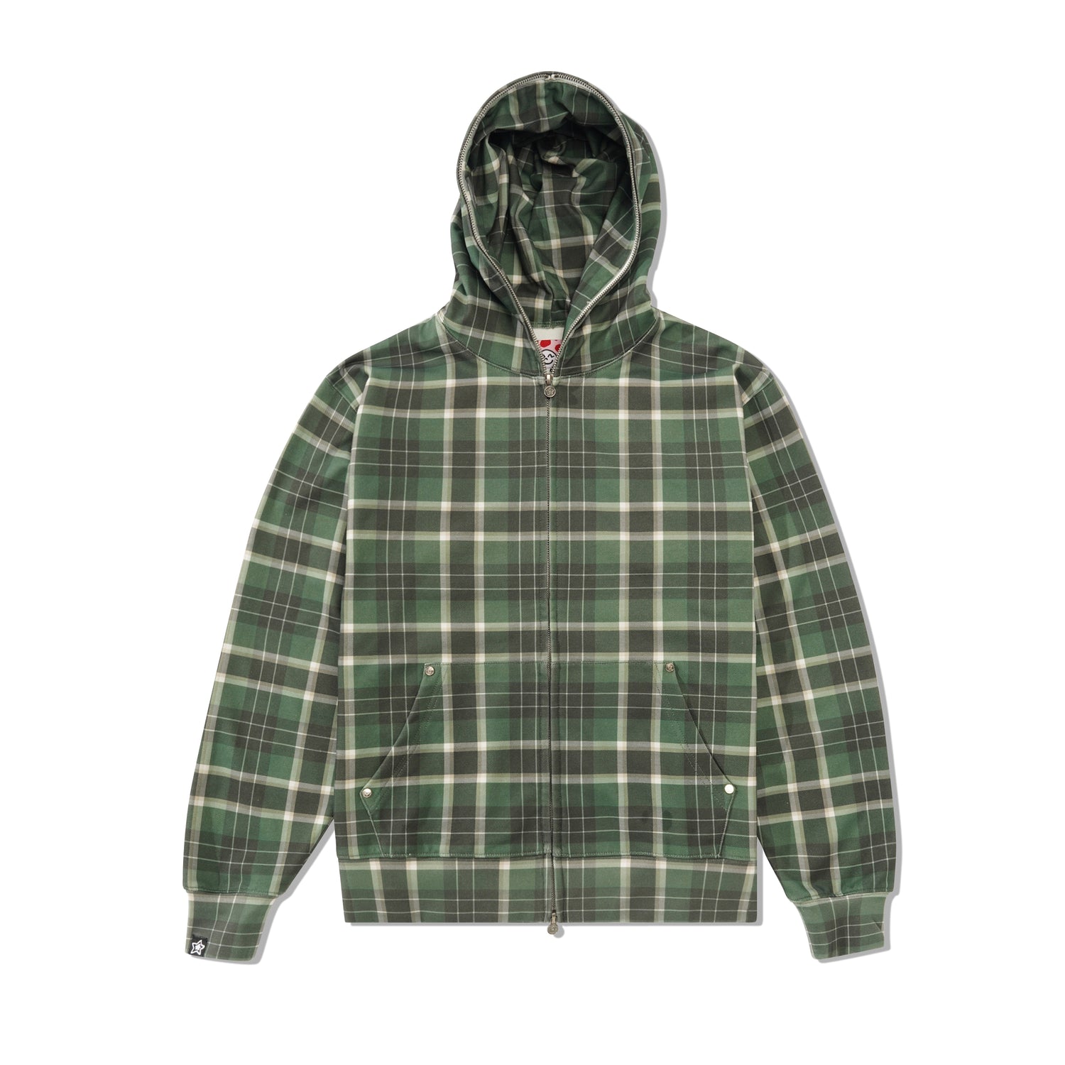 Plaid Full Zip Pullover Hood, Green