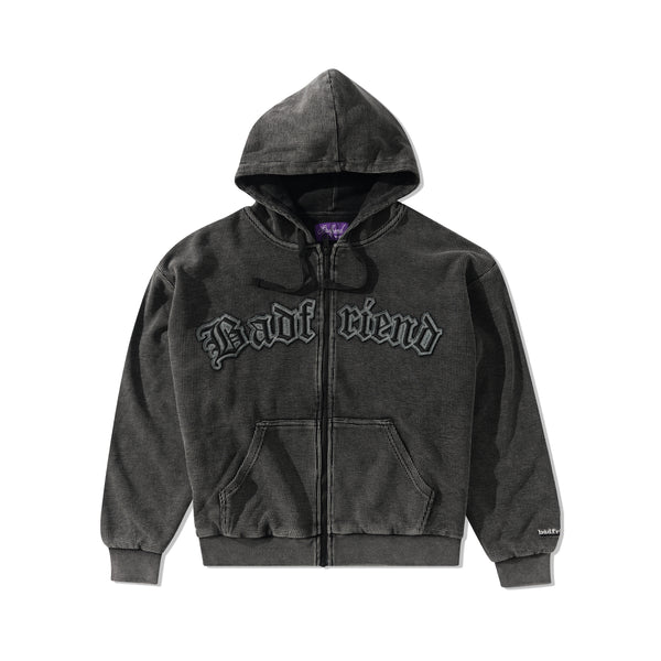 badfriend Waffle Knit Zip-Thru, Off Black
