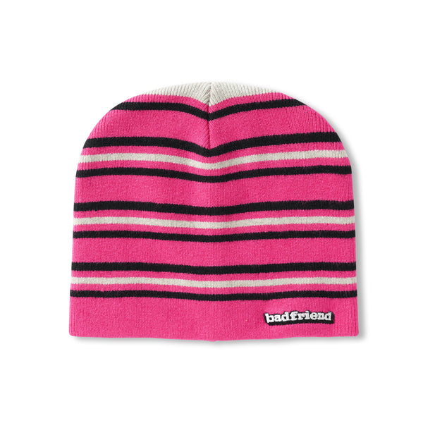 badfriend Bar Logo Striped Beanie, Pink / Black