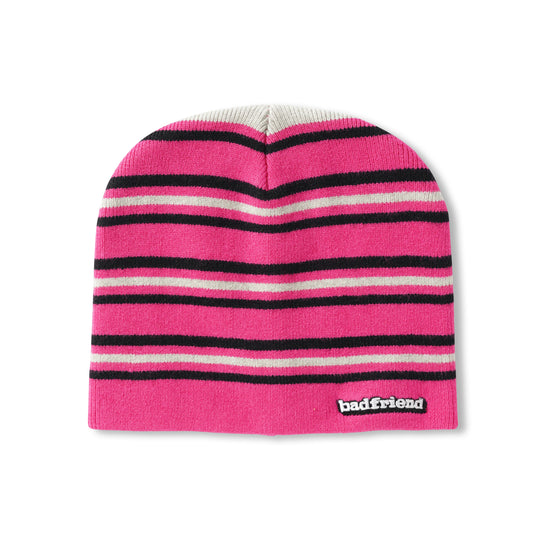 Bar Logo Striped Beanie, Pink / Black