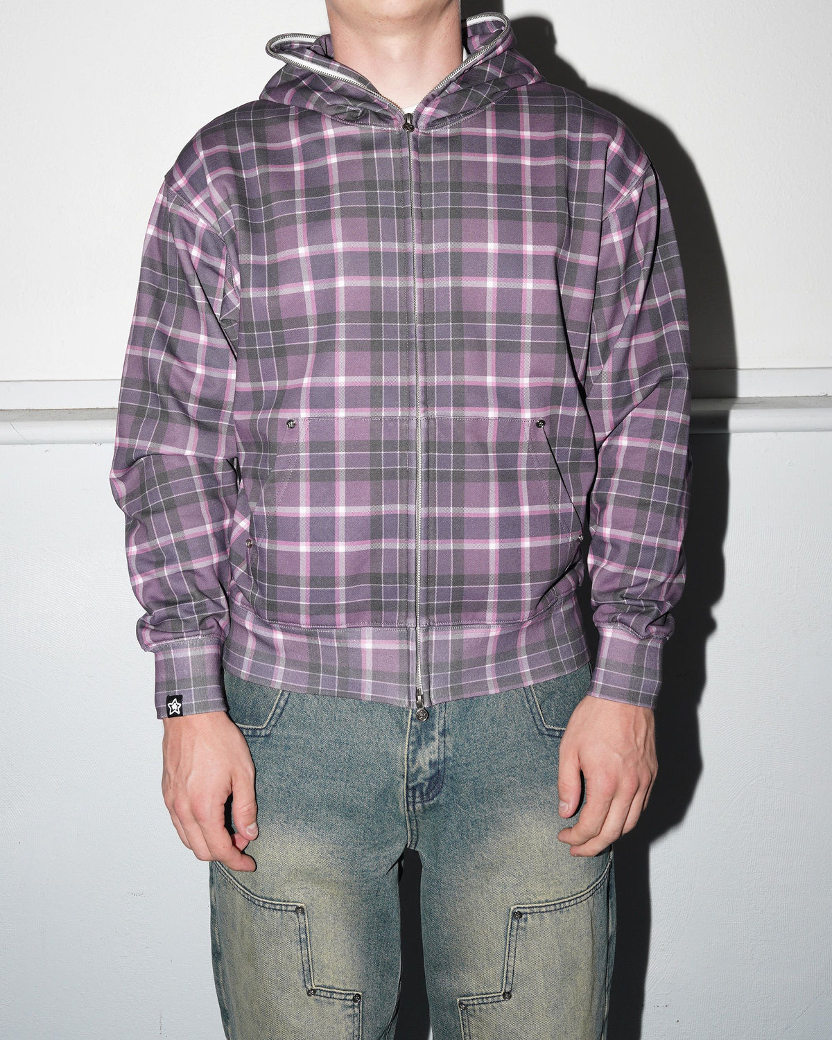 Plaid Full Zip Pullover Hood, Green