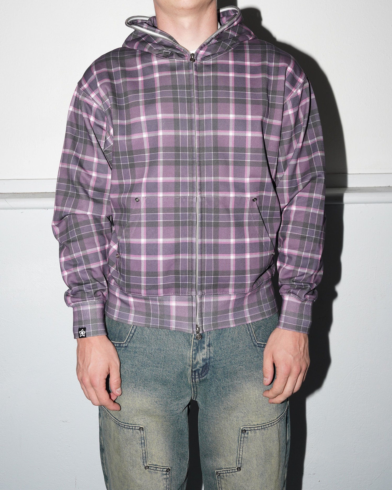 Plaid Full Zip Pullover Hood, Purple
