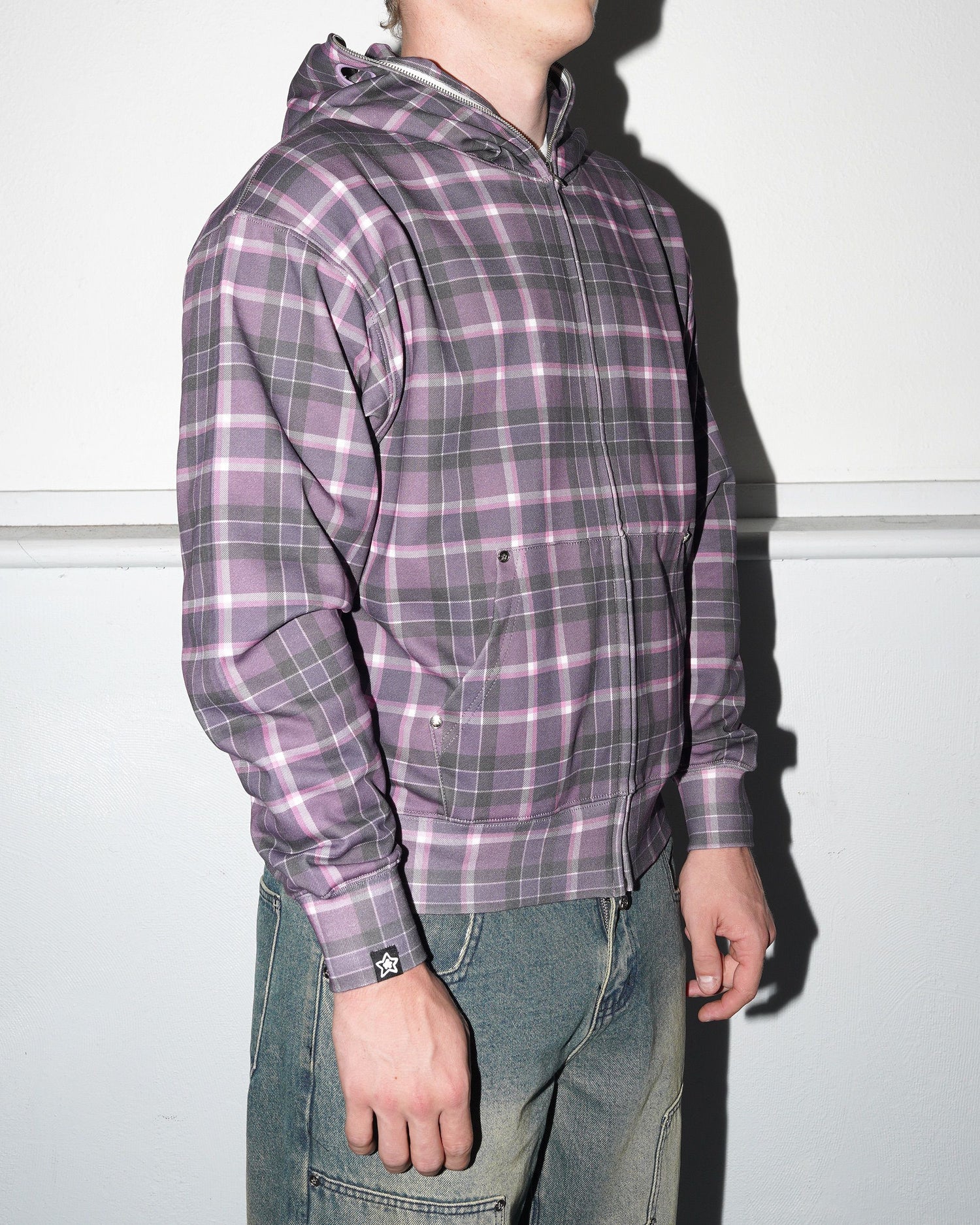 Plaid Full Zip Pullover Hood, Purple