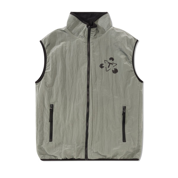 The Trilogy Tapes Reversible Fleece Gilet, Mint / Black