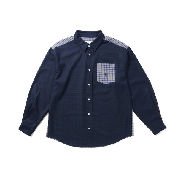 Dancer Split Checked Shirt, Navy