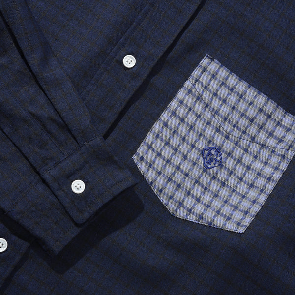 Dancer Split Checked Shirt, Navy