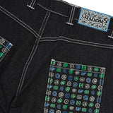 Back Pocket Print Denim Shorts, Black