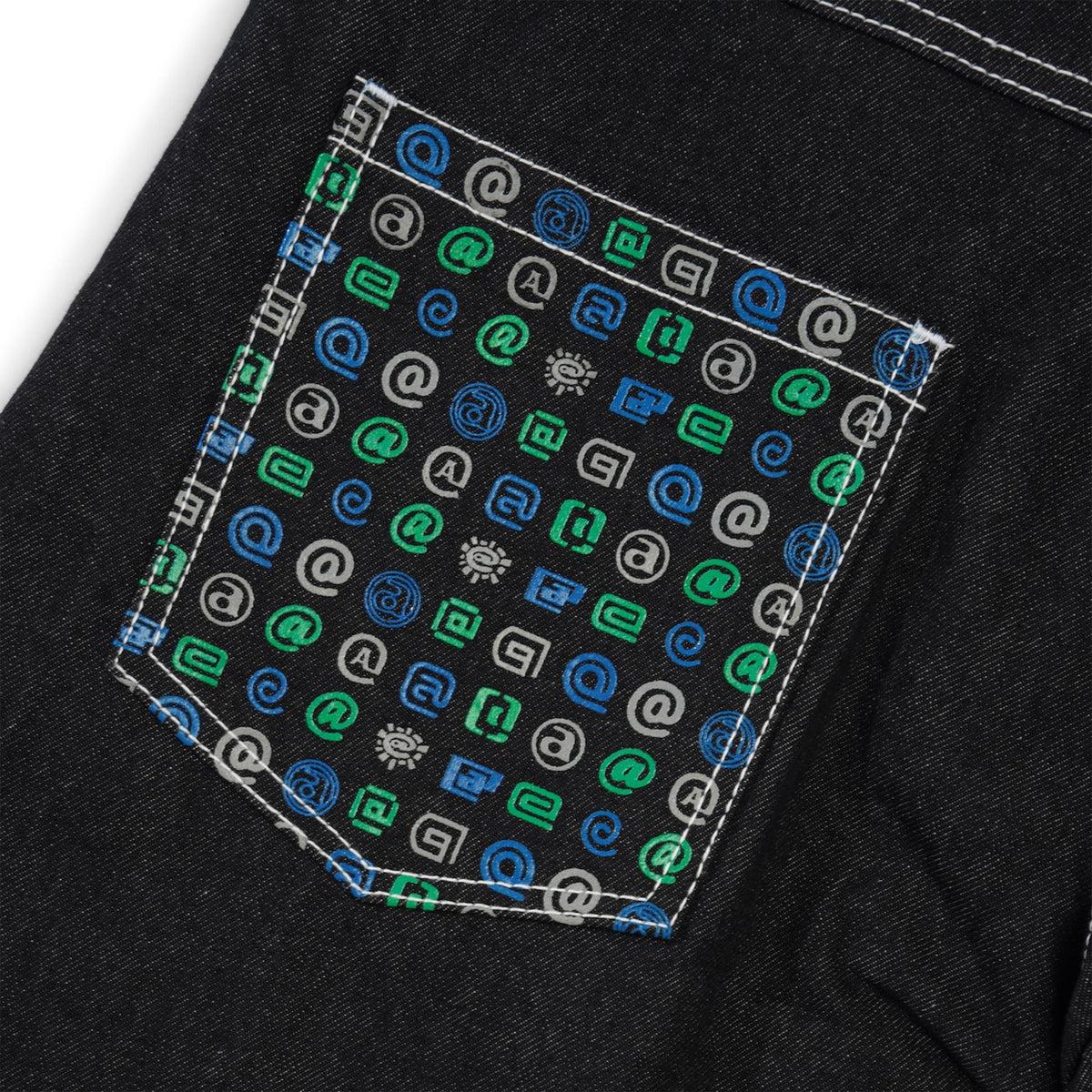 Back Pocket Print Denim Shorts, Black