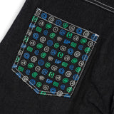 Back Pocket Print Denim Shorts, Black