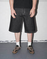 Back Pocket Print Denim Shorts, Black