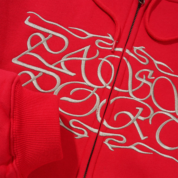 Pass~Port Calligraphy Zip Hood, Red