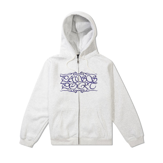 Calligraphy Zip Hood, White Marle