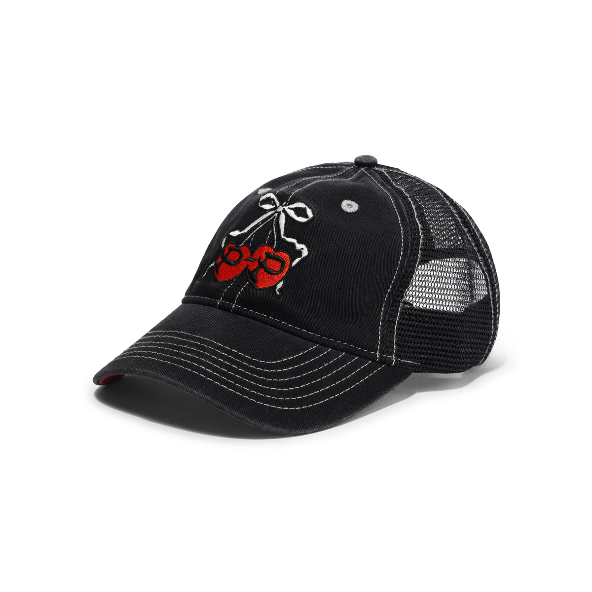 Cherries Leagues Trucker, Washed Black