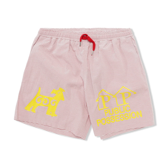 Swim Shorts, Red & White Striped Seersucker