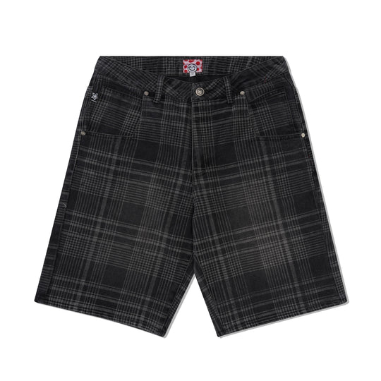 Plaid Star Denim Jean Short, Black