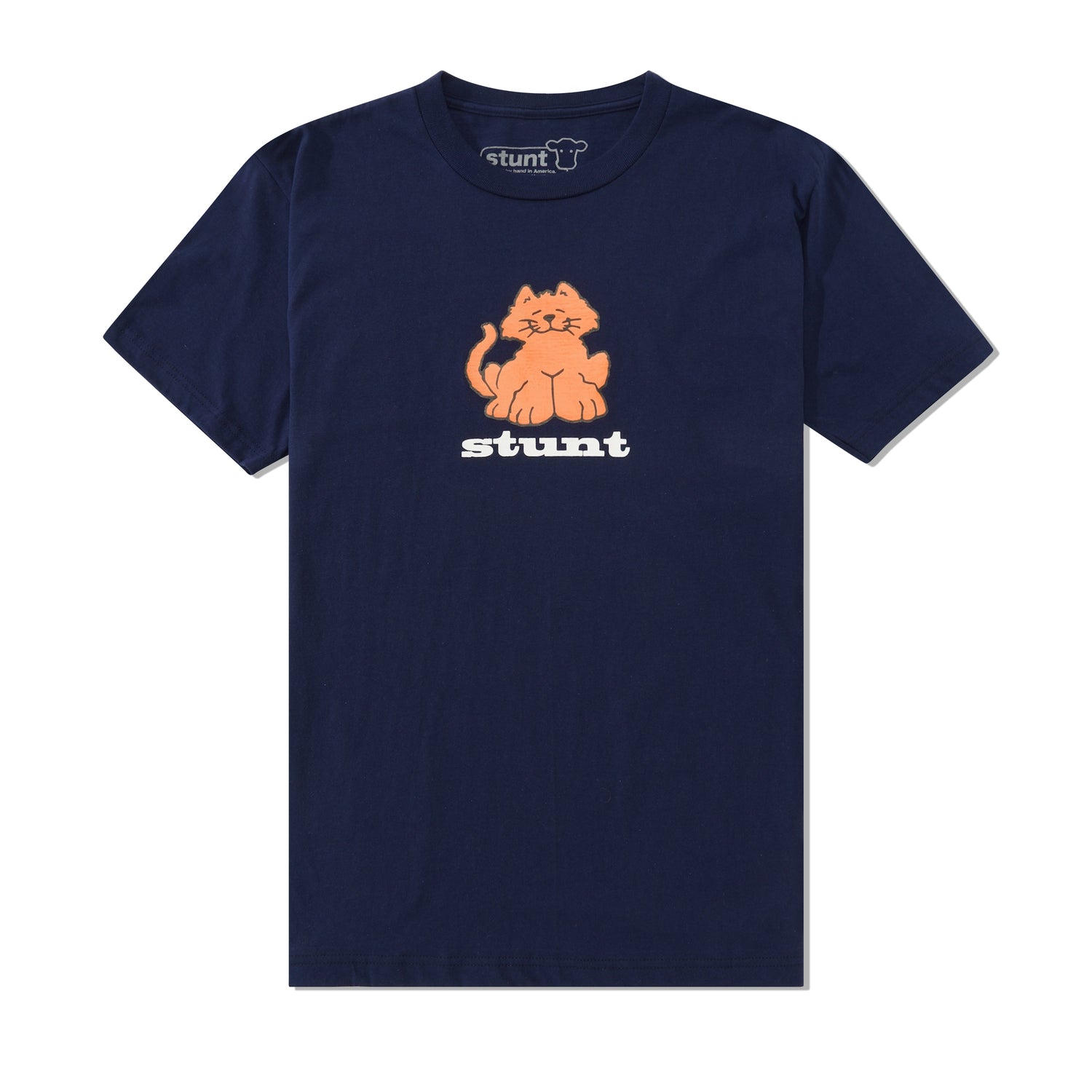 Orange Kitty Cat Tee, Navy