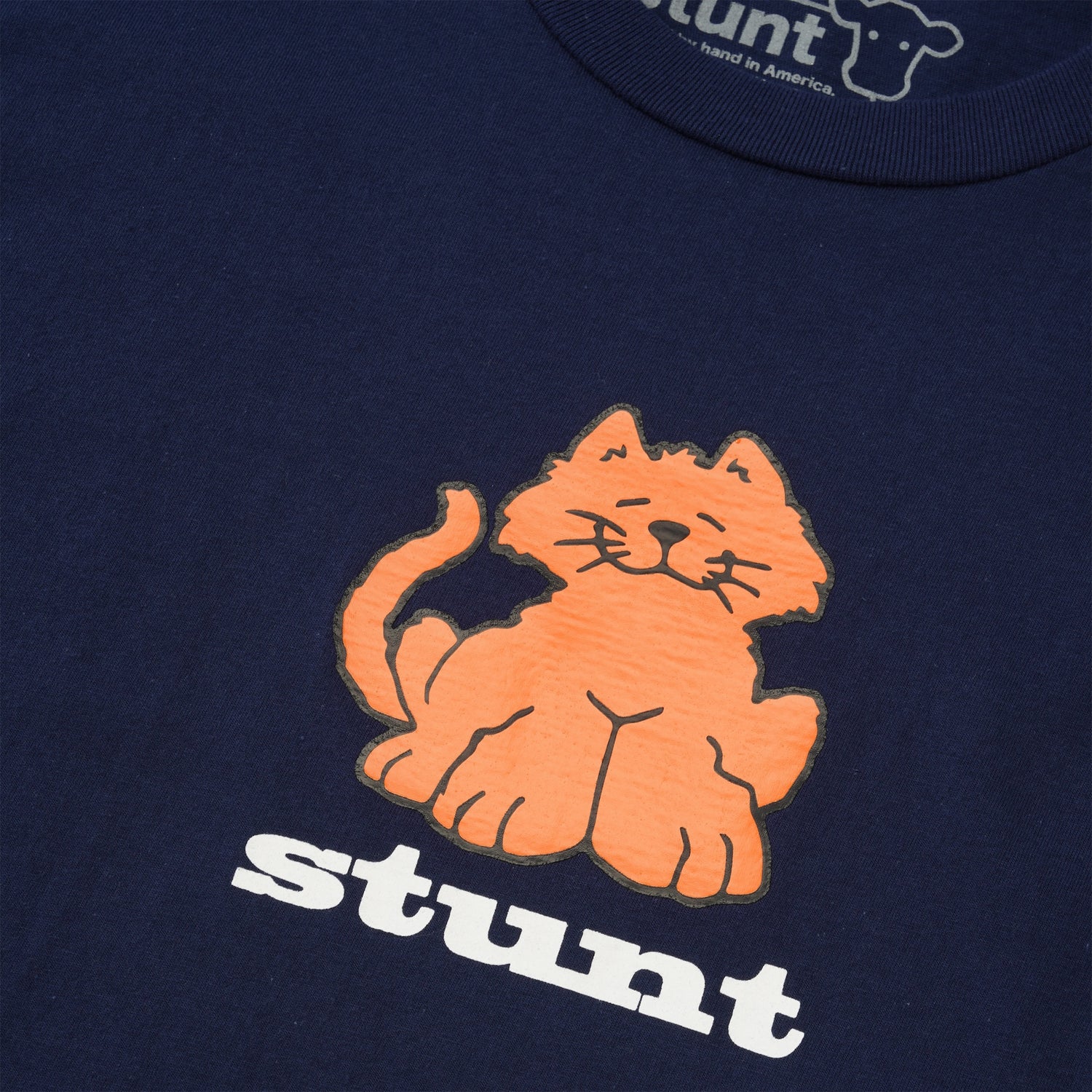 Orange Kitty Cat Tee, Navy