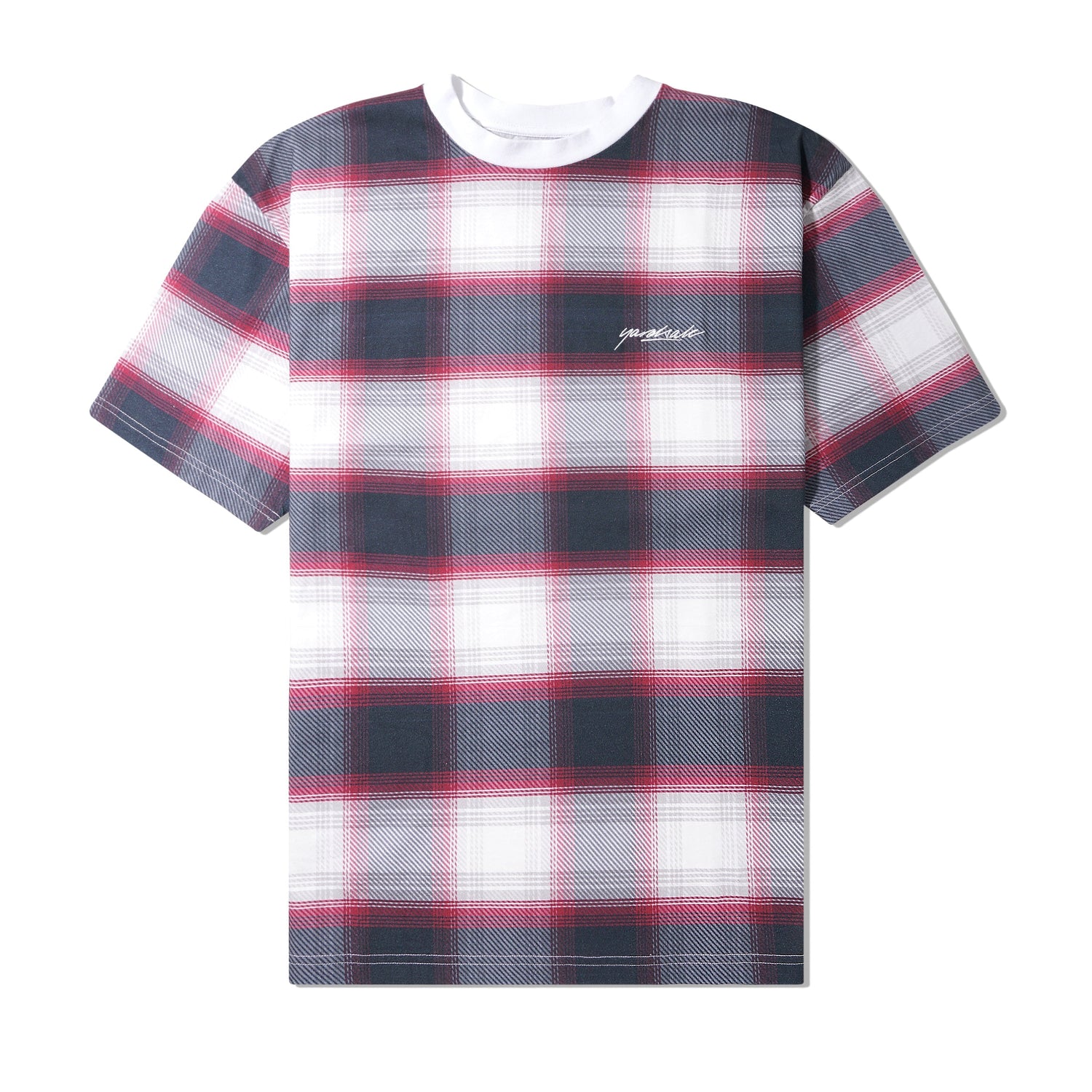 Shadow Plaid Tee, White / Red