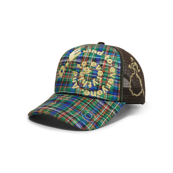 b.Eautiful Bi Foam Trucker Hat, Highland Tartan / Brown