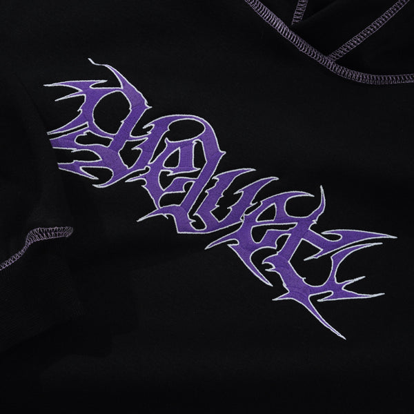 Velvet Contrast Fleece Pullover Tracktop, Black