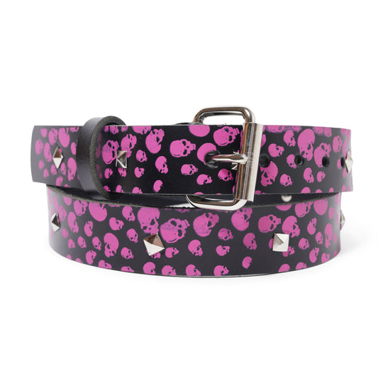 Studded Leather Belt, Black / Pink