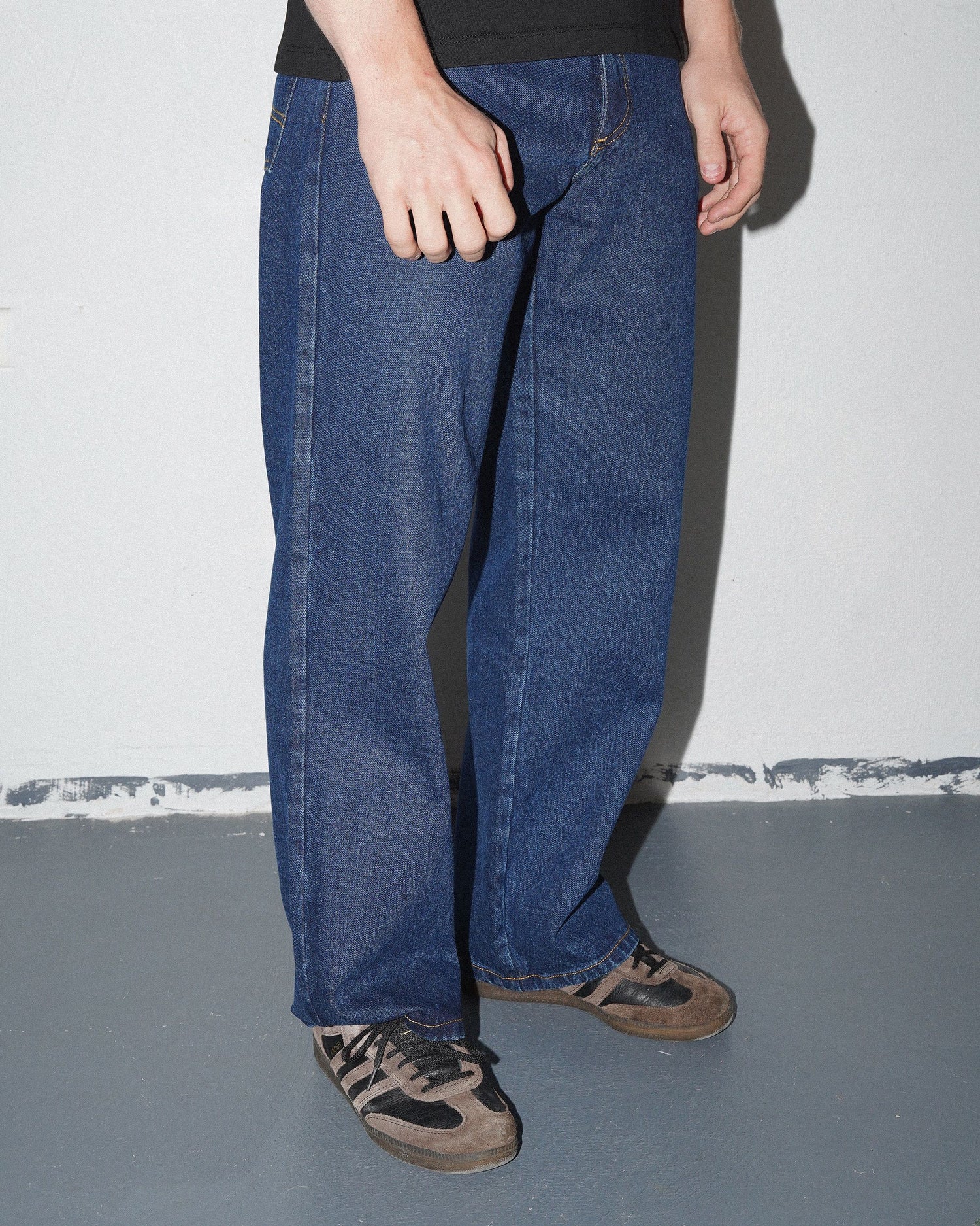 Baggy Woven Denim Pants, Black