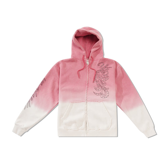 Ombre Zip-Thru Pullover Hood, Pink