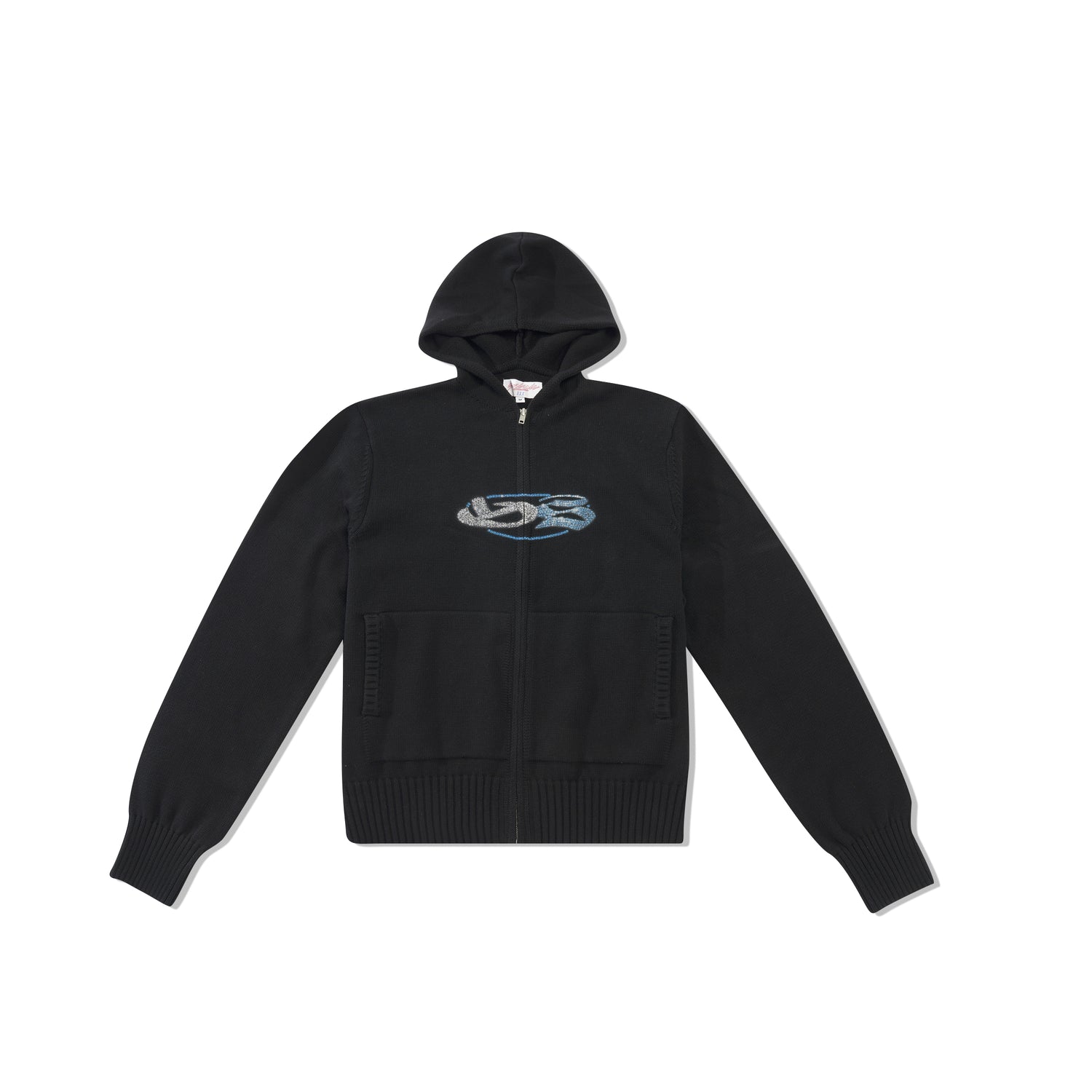 Glitz Knitted Zip-Thru Pullover Hood, Black