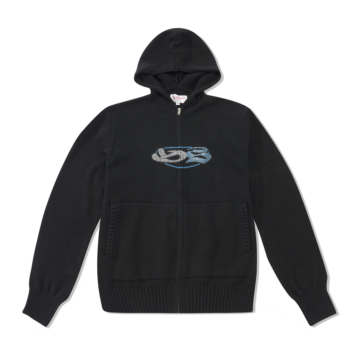 Glitz Knitted Zip-Thru Pullover Hood, Black