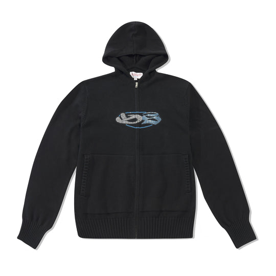 Glitz Knitted Zip-Thru Pullover Hood, Black