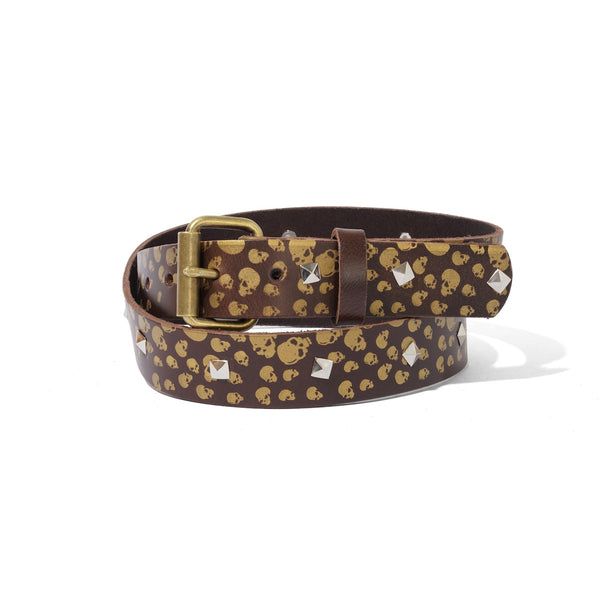 Personal Skulls Leather Belt, Brown