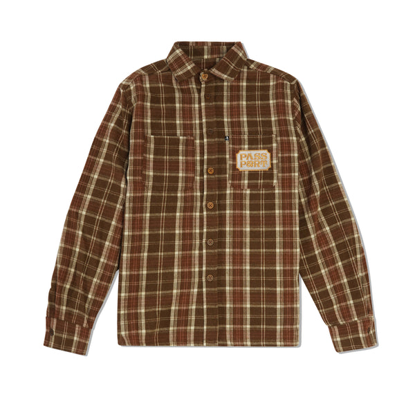 Pass~Port Yearbook Logo Workers Flannel, Caramel