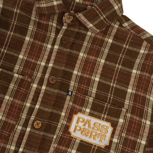 Pass~Port Yearbook Logo Workers Flannel, Caramel