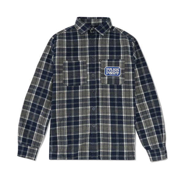 Pass~Port Yearbook Logo Workers Flannel, Navy