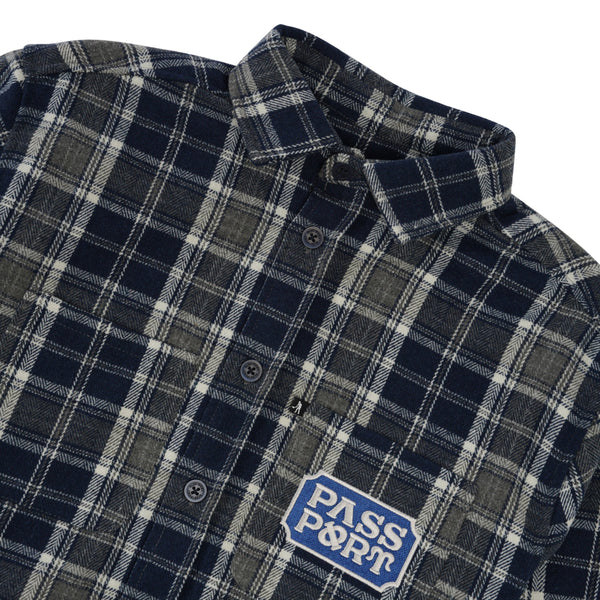 Pass~Port Yearbook Logo Workers Flannel, Navy
