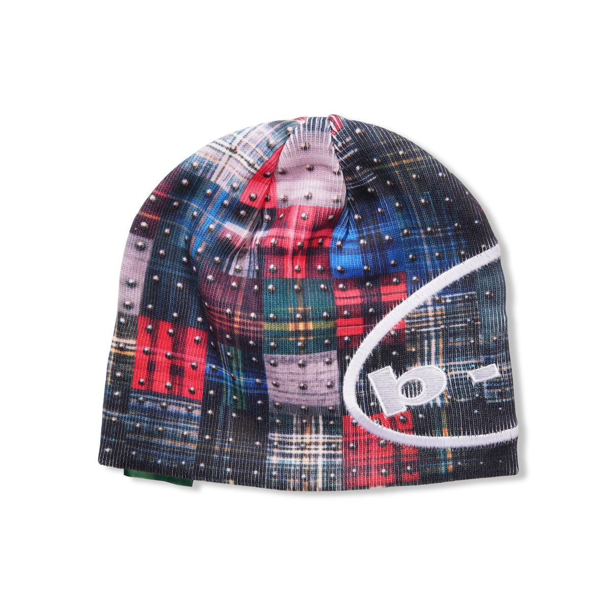 Studded Plaid Beanie, Multi